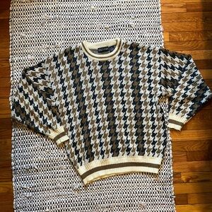 Blue & Gold Houndstooth Crewneck Sweater